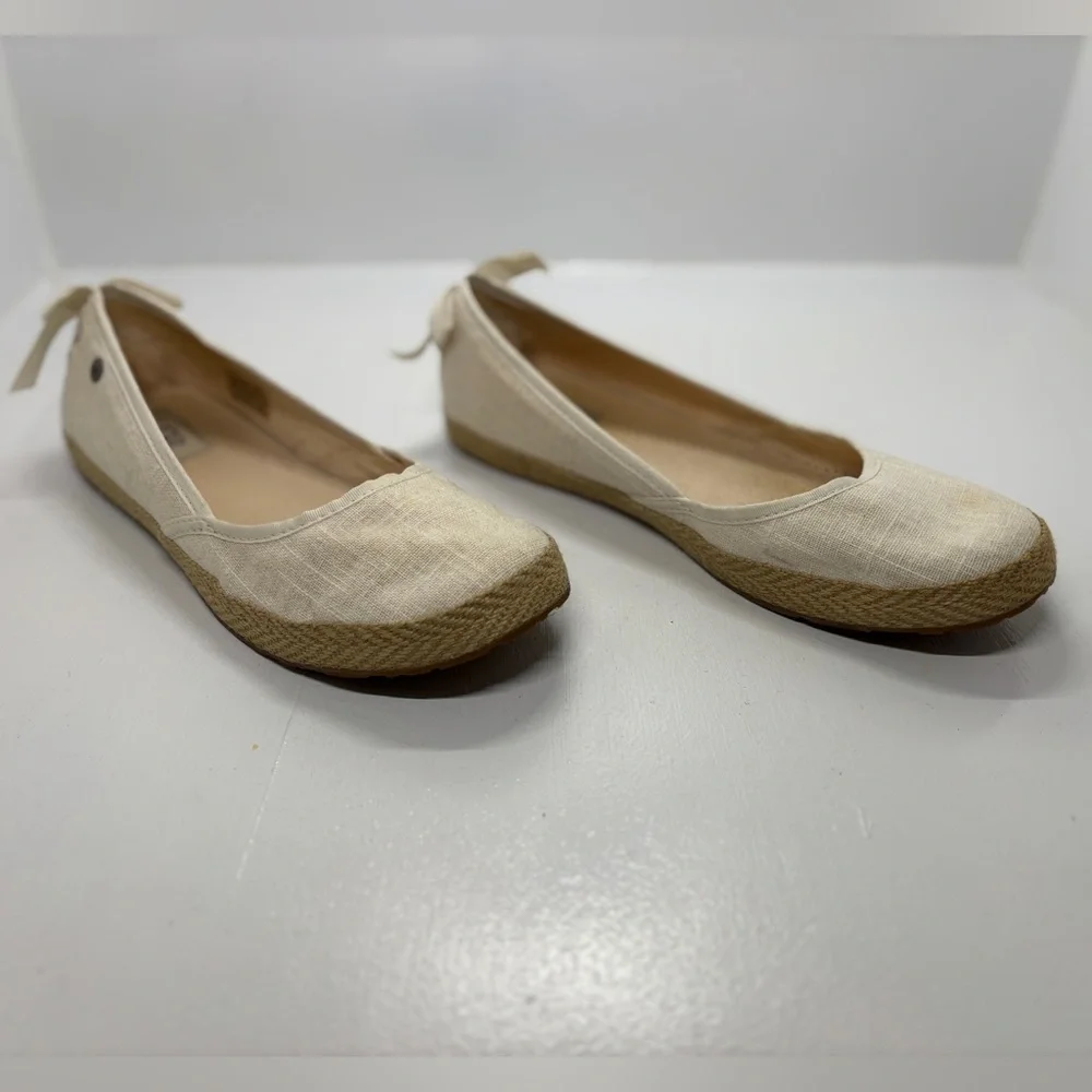 UGG Indah Espadrille Flats Cream Canvas Slip-On Jute Sole Women’s 8.5 EU 39.5